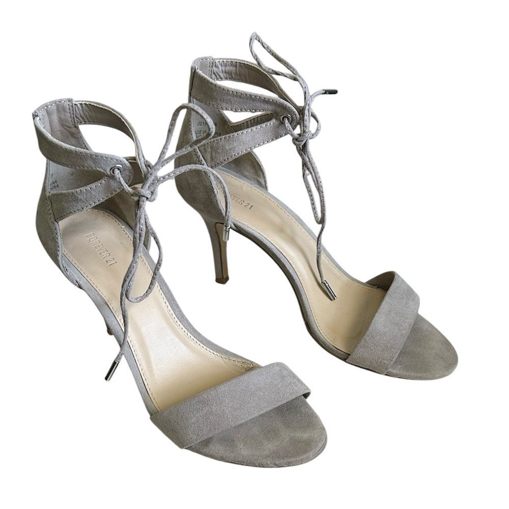 Forever 21 Textured Lace Up Gray Heels Size 7.5